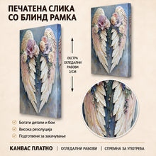 Вчитај ја сликата во галериски мод за гледање, Декоративна композиција со големи кремасти крилја украсени со нежни розови и бели цветови на сино-сива подлога.