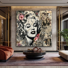 Вчитај ја сликата во галериски мод за гледање, Колаж со крупен женски портрет, црно-бели весници и фотографии, збогатен со розови цветови и ретро визуелни детали.